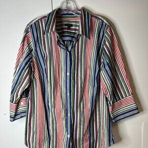 Talbots Woman Petite 18WP Button-Up Multi-Color Shirt Cotton 3/4 Sleeve
